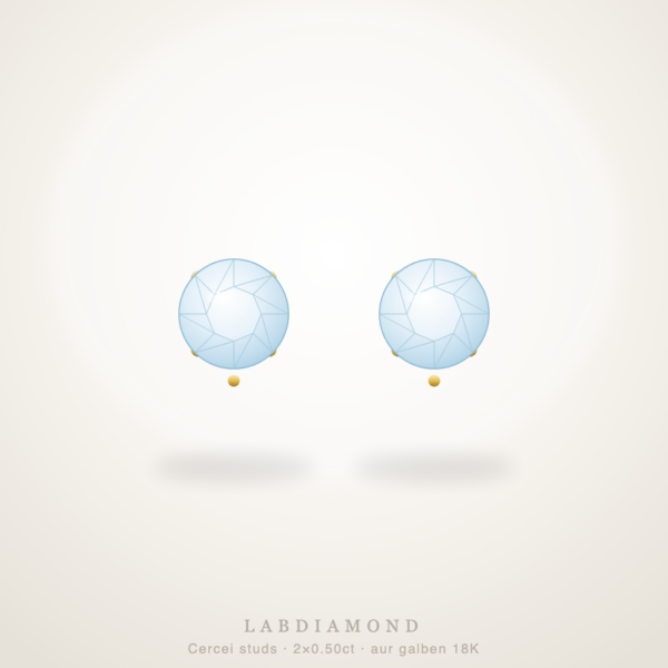 Cercei studs — diamante rotunde 2×0.50ct, aur galben 18K