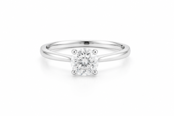 Inel solitaire — diamant rotund 1.00ct, aur alb 18K
