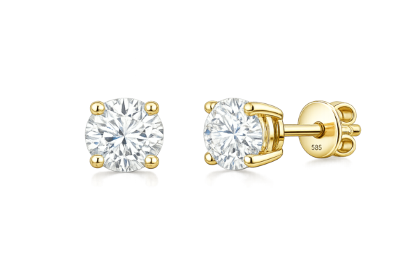 Cercei studs — diamante rotunde 2×0.70ct, aur 14K
