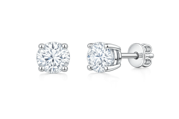 Cercei studs — diamante rotunde 2×0.70ct, aur 18K