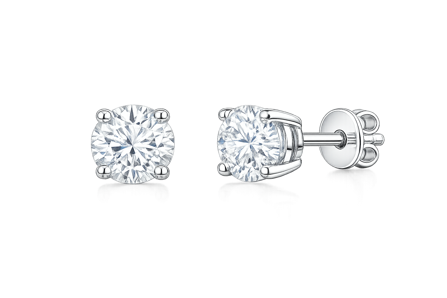 Cercei studs — diamante rotunde 2×0.70ct, aur 18K